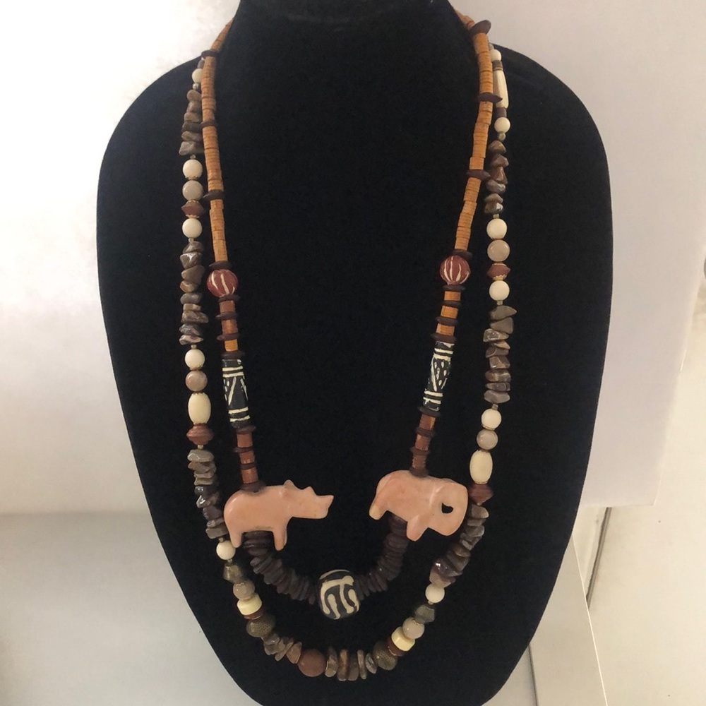 2 vintage African & agate bead necklaces